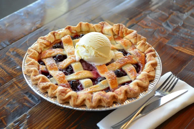 Classic cherry pie made with canned cherries, served with ice cream