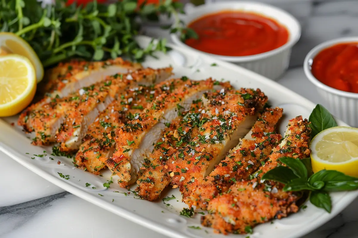 Galena chicken with fresh herbs and lemon slices