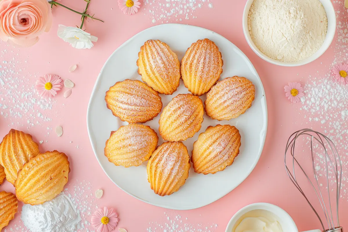 A plate of golden madeleine cookies