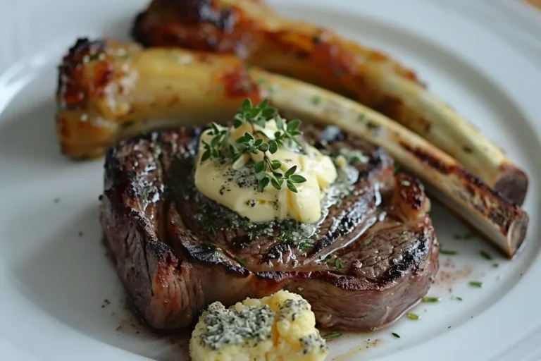 Ribeye steak topped with bone marrow butter