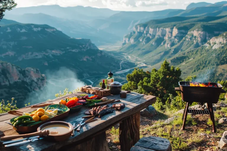 A smoker cooking colorful vegetables and starchy sides with rich smoke, capturing a summer BBQ vibe