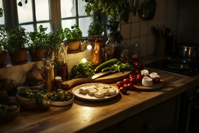 Cozy kitchen with ingredients and baked brie bites