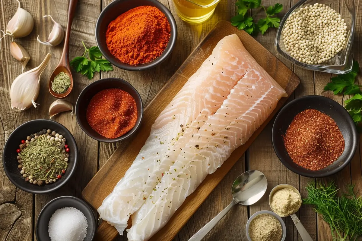 A colorful variety of spices and herbs used as the best seasoning for fish