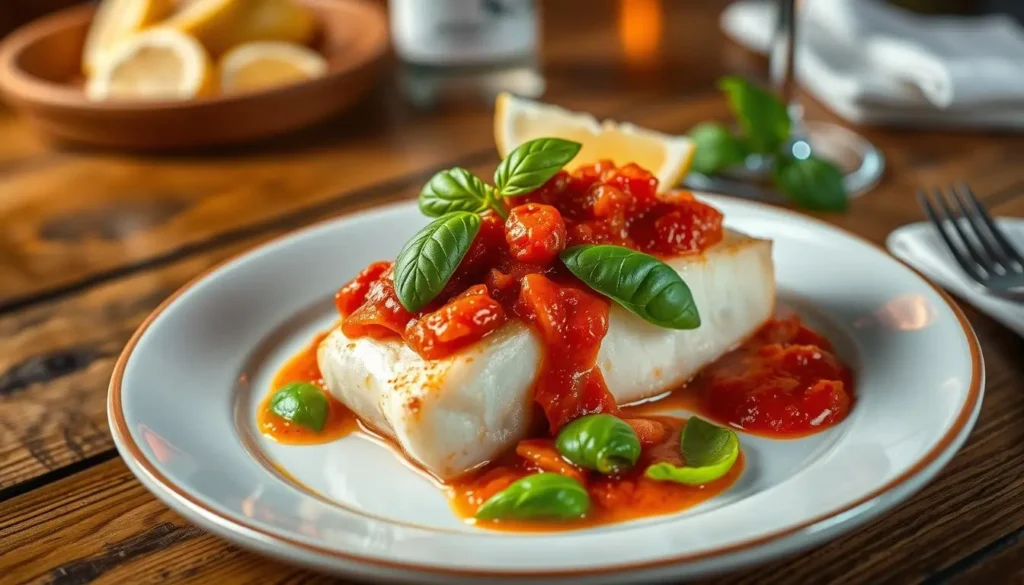 Halibut with Marinara Sauce